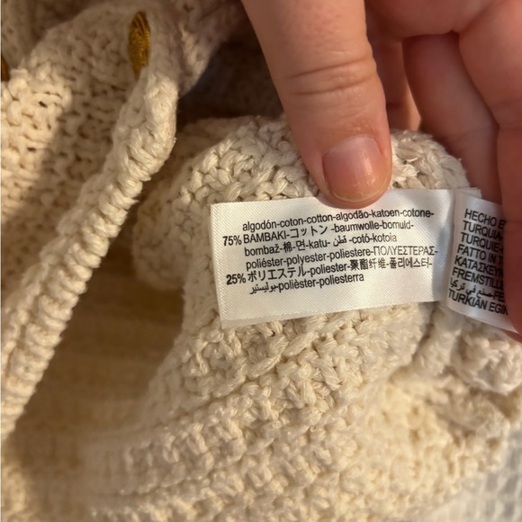 ZARA Ecru Knit Cardigan Crewneck Sweater 3/4 Sleeve Size Small - Picture 6 of 7